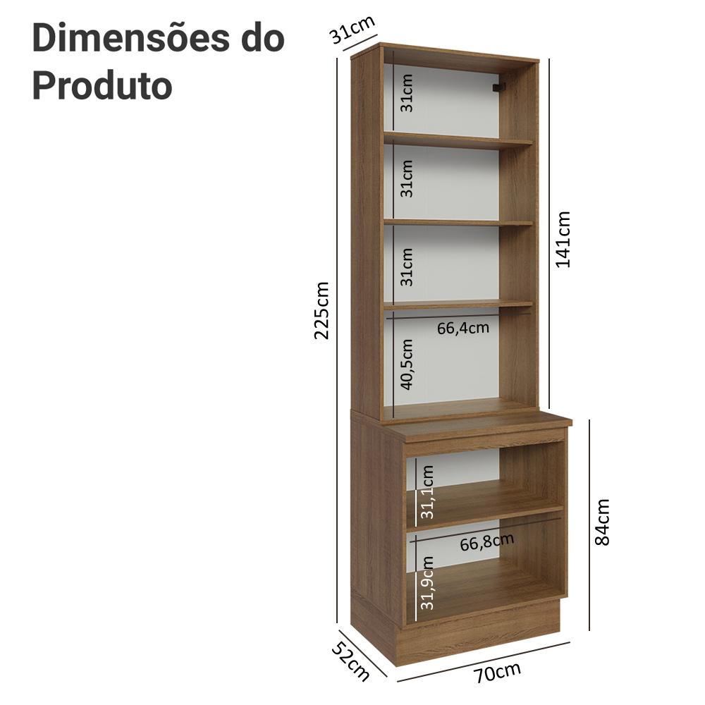 Kit Balcão + Cristaleira 70cm Rustic/Branco Agata Madesa 01