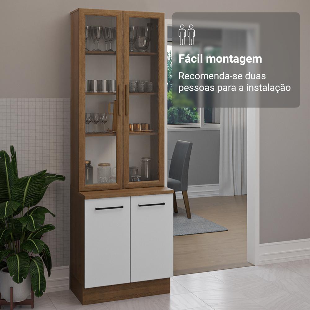 Kit Balcão + Cristaleira 70cm Rustic/Branco Agata Madesa 01