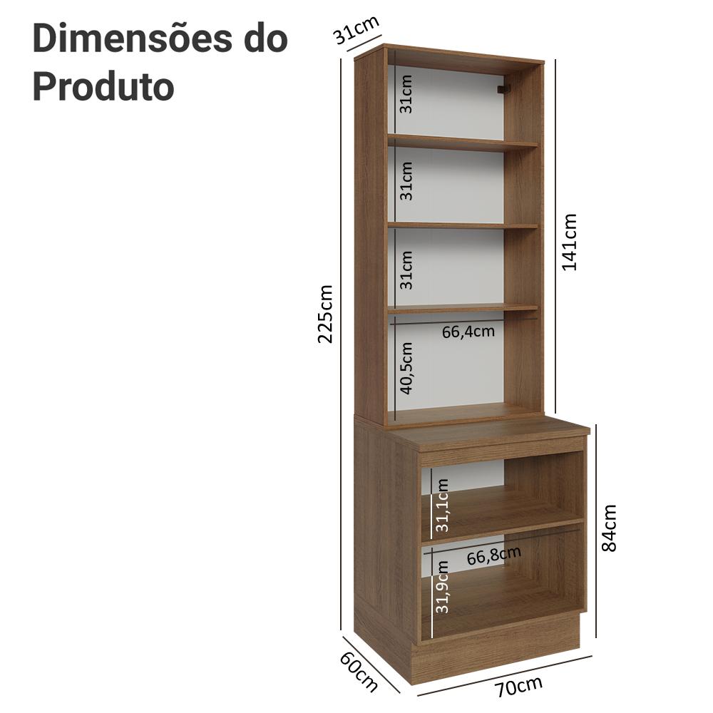 Kit Balcão + Cristaleira 70cm Rustic/Cinza Lux Madesa 01