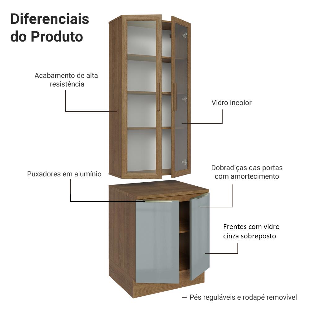 Kit Balcão + Cristaleira 70cm Rustic/Cinza Lux Madesa 01