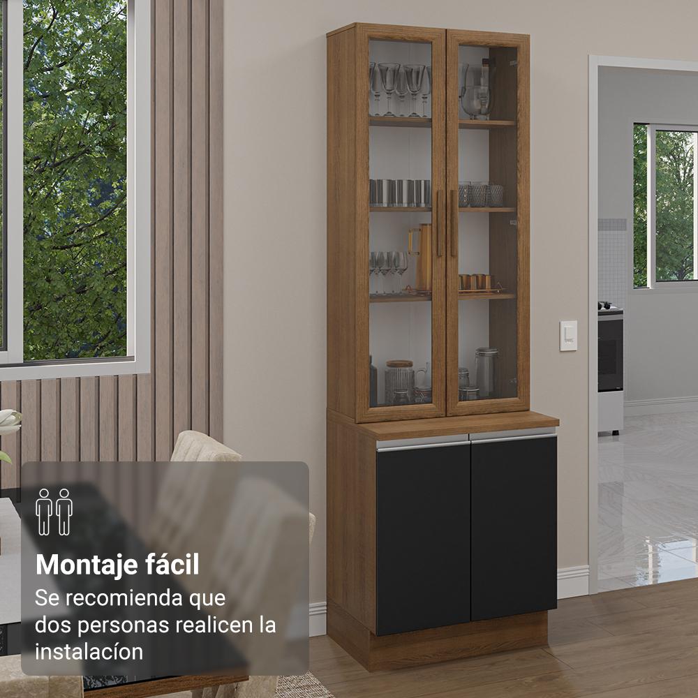 Kit Balcão + Cristaleira 70cm Rustic/Preto Glamy Madesa 01