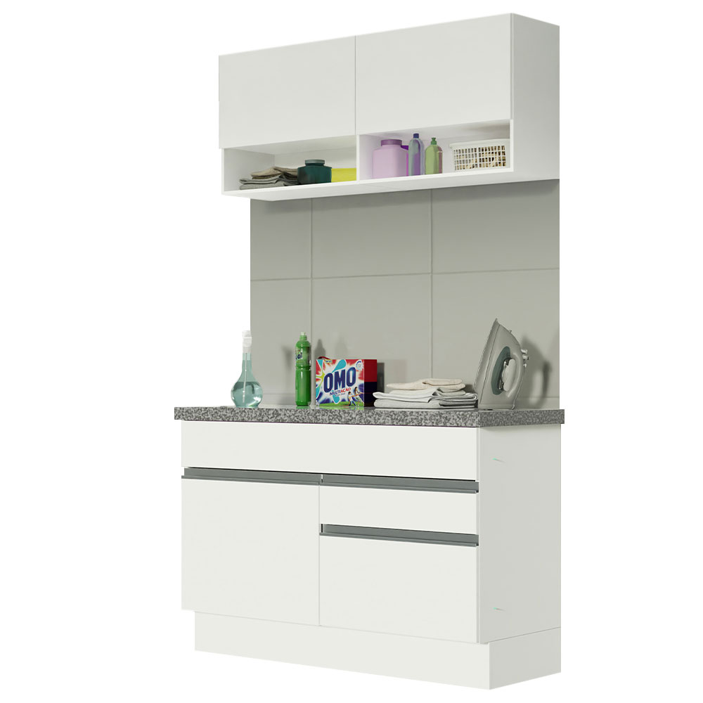 Kit Área De Serviço 120cm com Armário e Balcão Branco Madesa 01