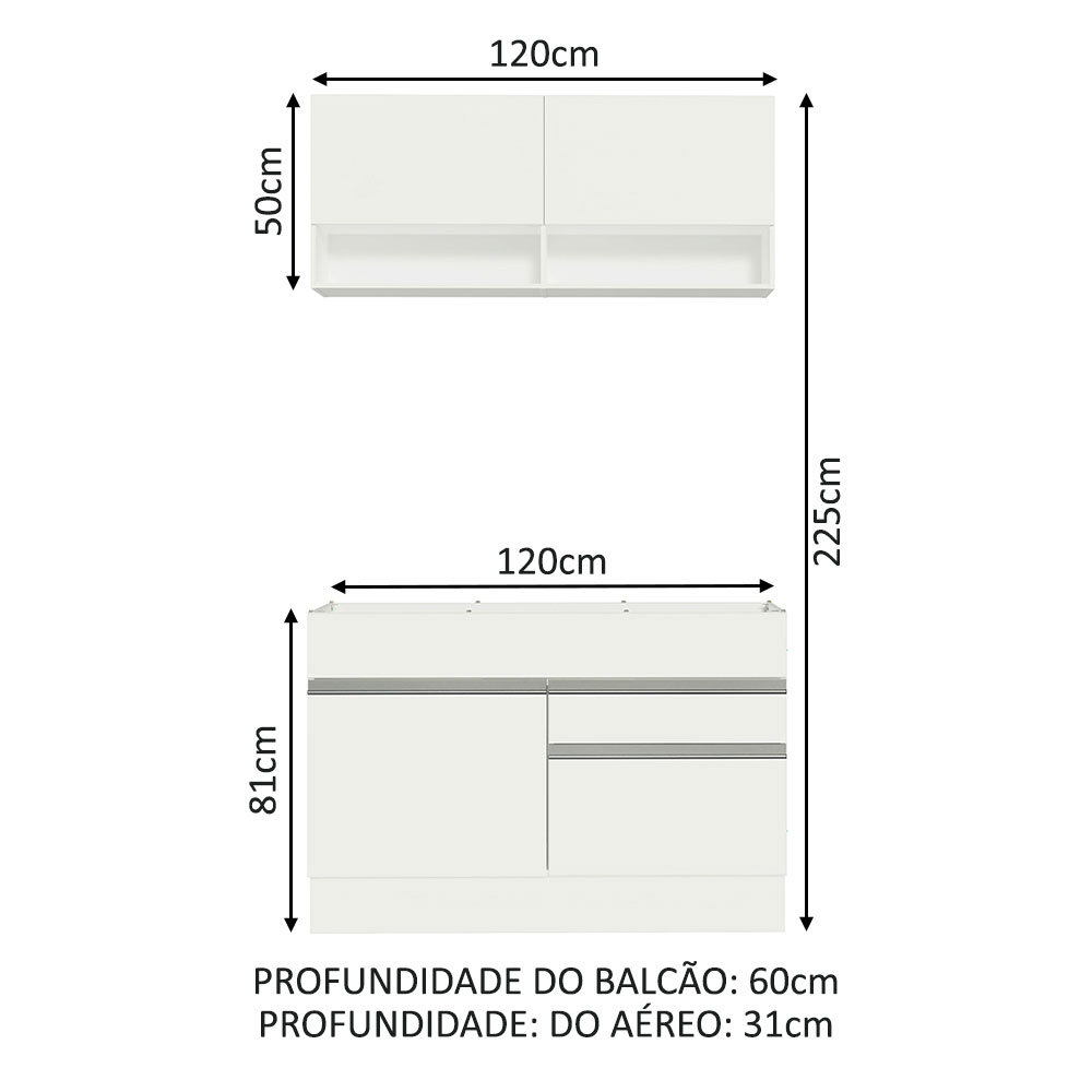 Kit Área De Serviço 120cm com Armário e Balcão Branco Madesa 01