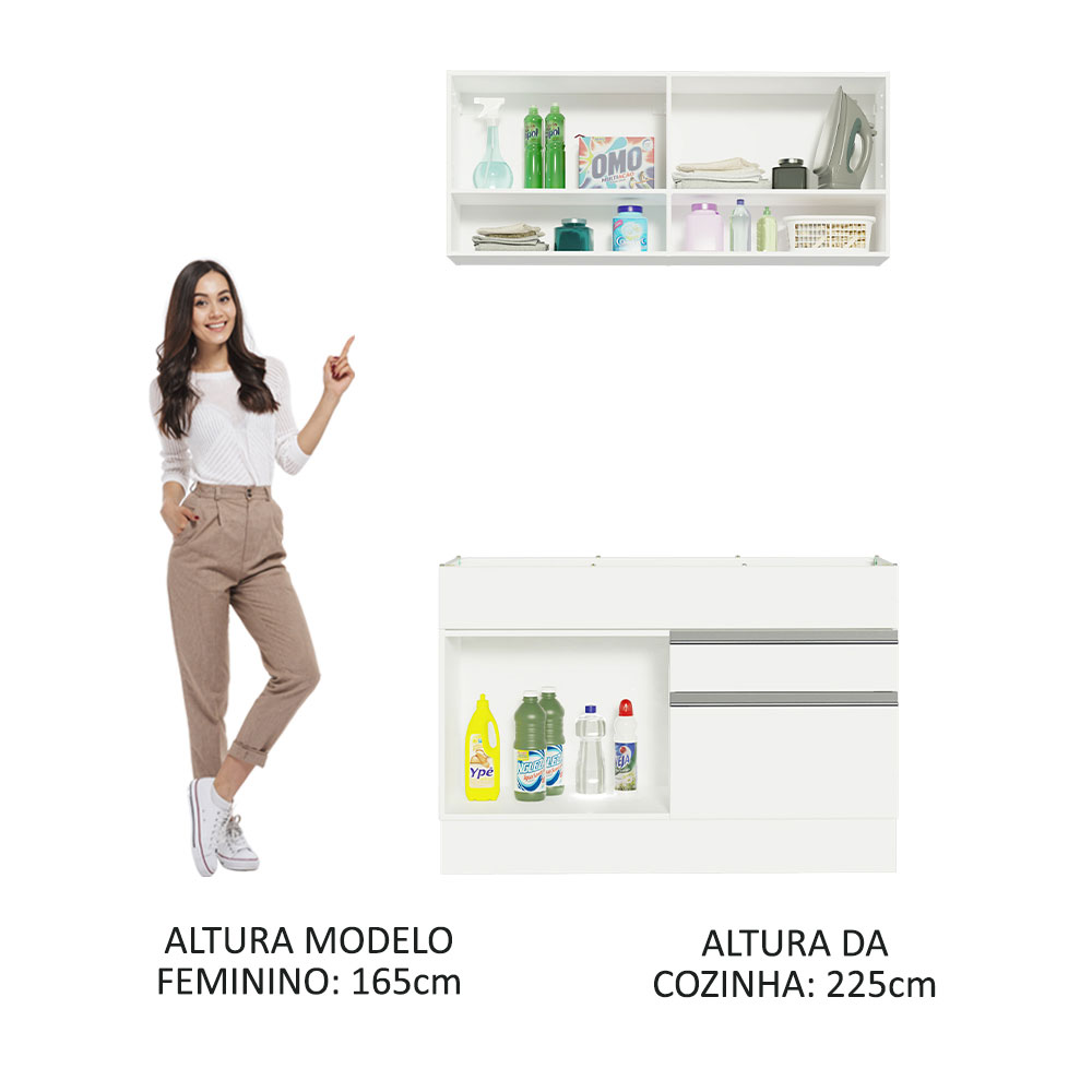 Kit Área De Serviço 120cm com Armário e Balcão Branco Madesa 01