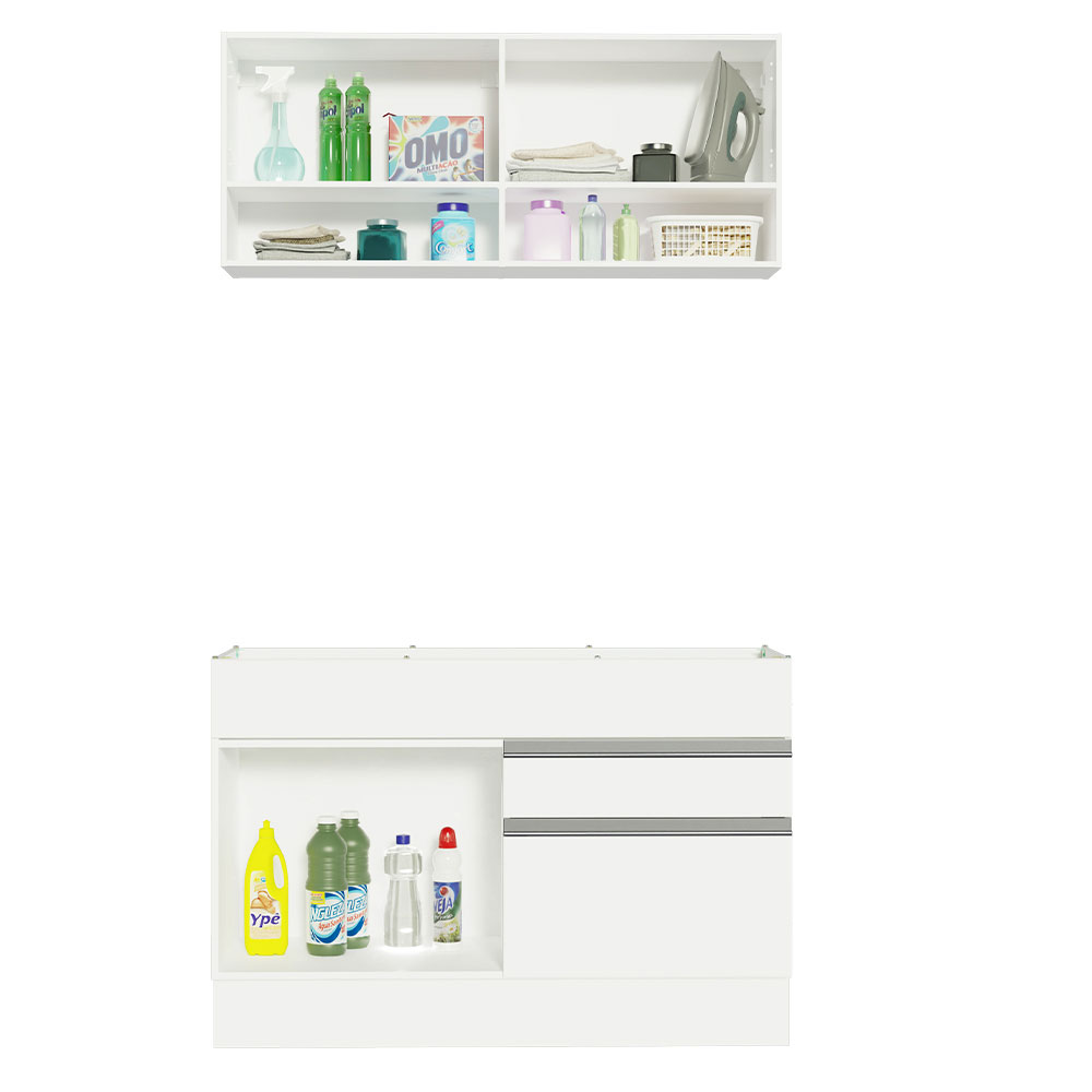 Kit Área De Serviço 120cm com Armário e Balcão Branco Madesa 01