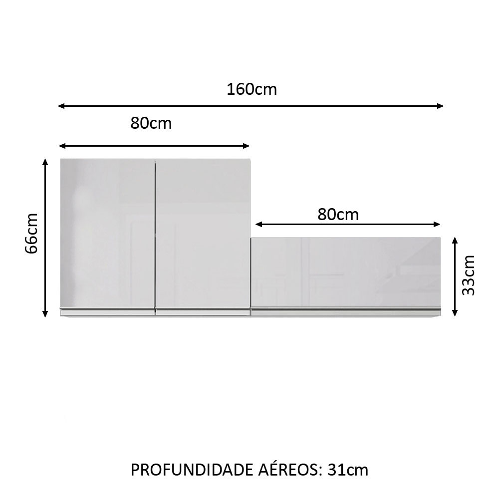 Kit Área De Serviço Madesa Acordes 100% MDF com 2 Armários Aéreos - Portas Branco Brilho