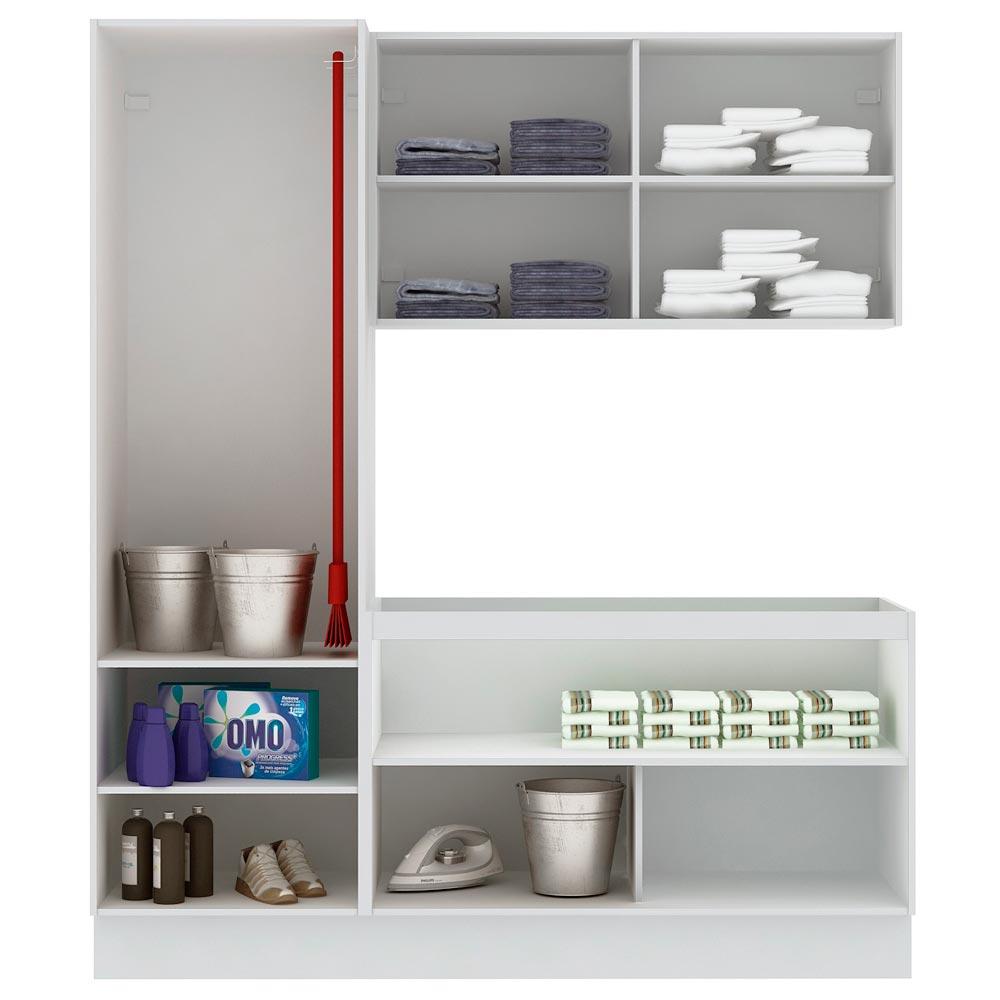 Kit Área De Serviço Madesa Acordes 100% MDF com Armário e Balcão - Portas Branco Brilho