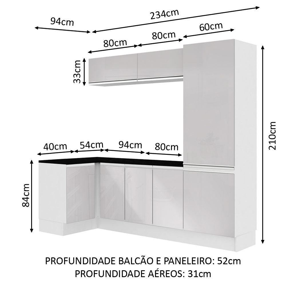 Kit Área De Serviço Madesa Acordes 100% MDF com Armário e Balcão de Canto - Portas Branco Brilho
