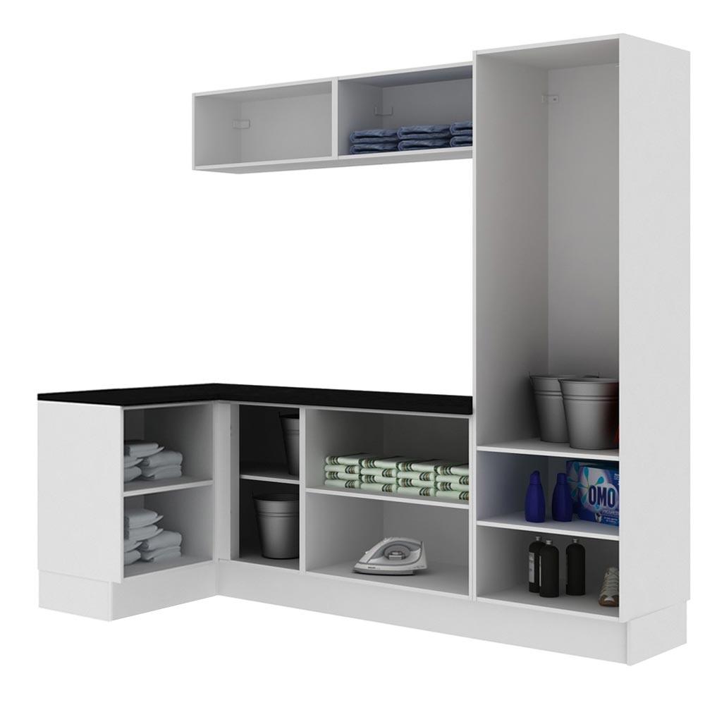 Kit Área De Serviço Madesa Acordes 100% MDF com Armário e Balcão de Canto - Portas Branco Brilho