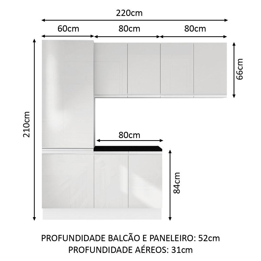 Kit Área De Serviço Madesa Acordes 100% MDF com Armário, Balcão e Torre - Portas Branco Brilhante