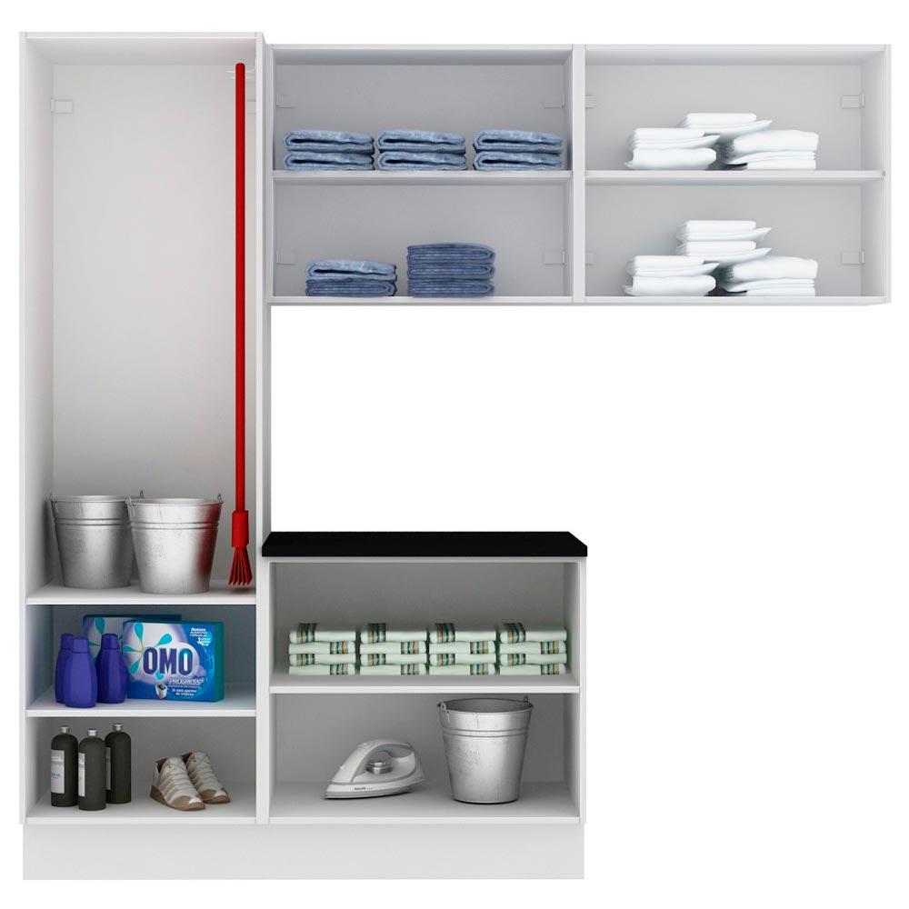 Kit Área De Serviço Madesa Acordes 100% MDF com Armário, Balcão e Torre - Portas Branco Brilhante