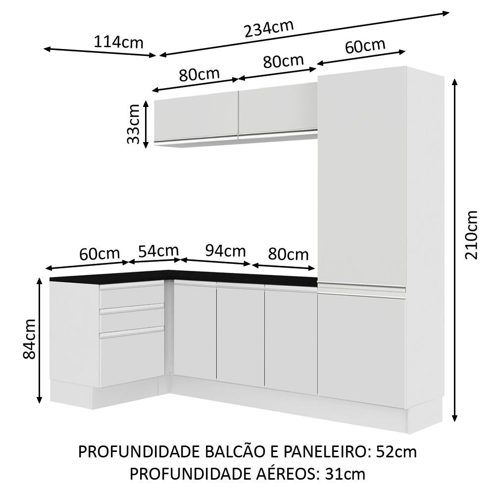 Kit Área De Serviço Madesa Acordes 100% MDF com Armário, Gaveteiro e Balcão de Canto - Portas Branco Brilho