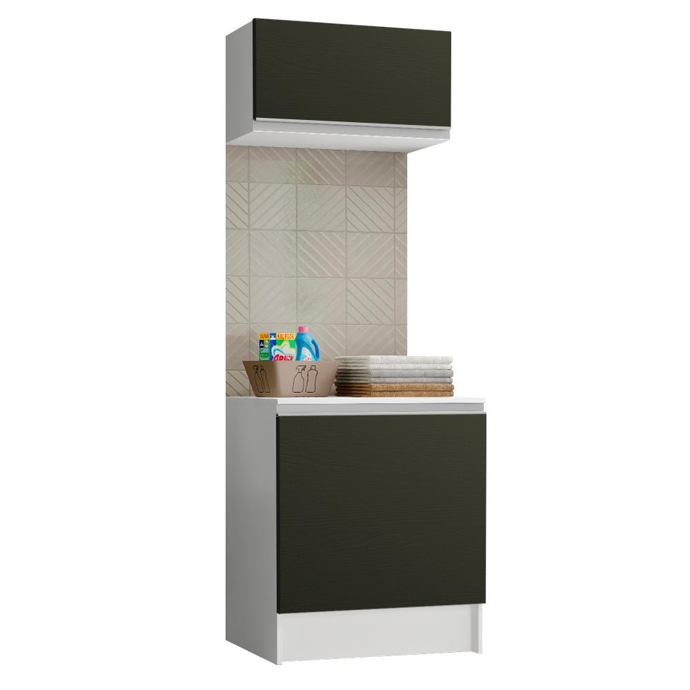 Kit Área de Serviço Madesa Topazio 60 cm com Armário e Balcão - Branco/Preto