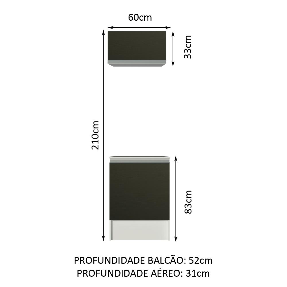 Kit Área de Serviço Madesa Topazio 60 cm com Armário e Balcão - Branco/Preto