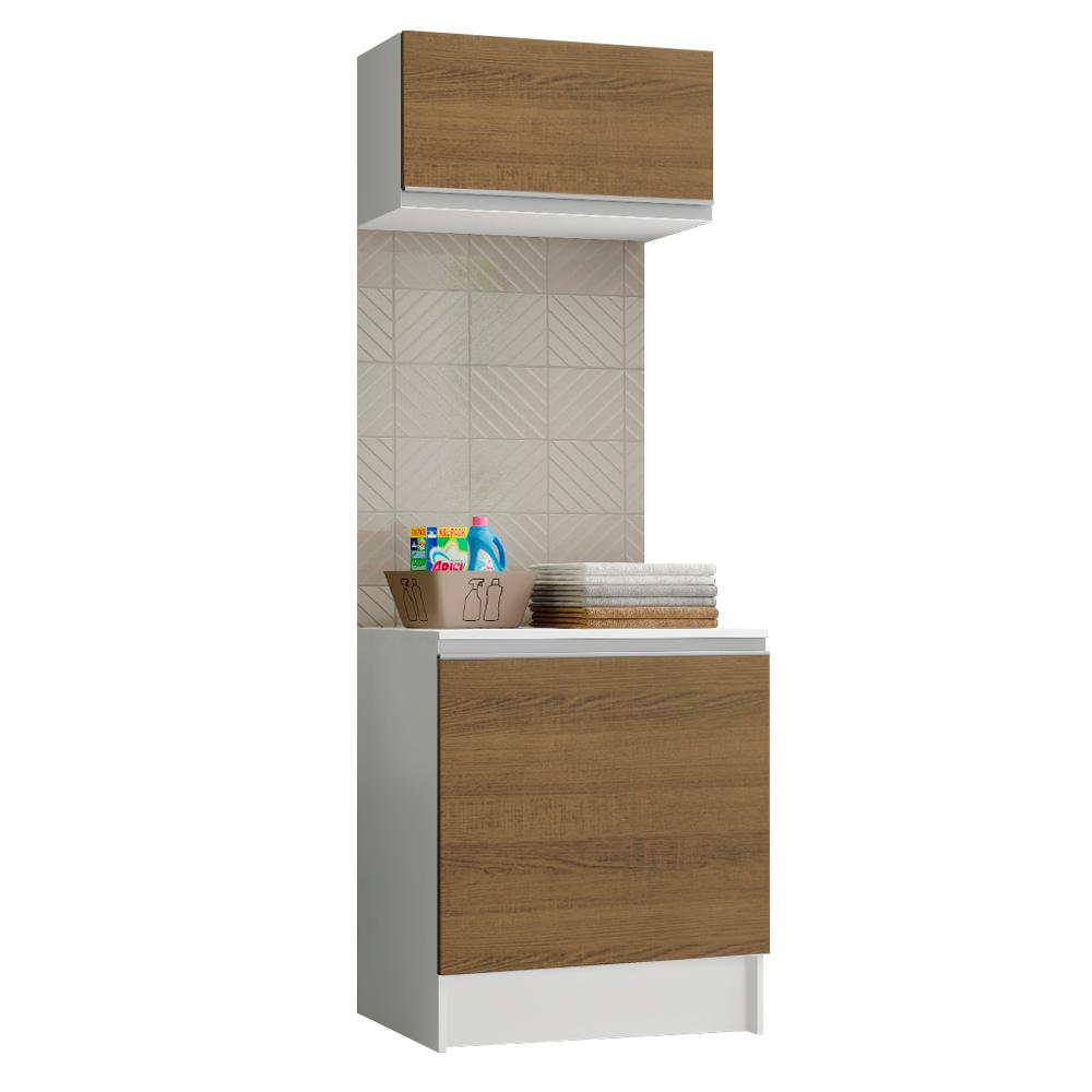 Kit Área de Serviço Madesa Topazio 60 cm com Armário e Balcão - Branco/Rustic