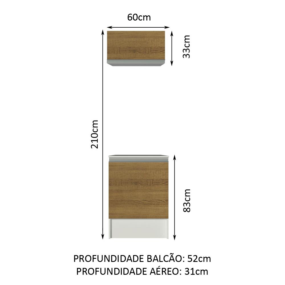 Kit Área de Serviço Madesa Topazio 60 cm com Armário e Balcão - Branco/Rustic
