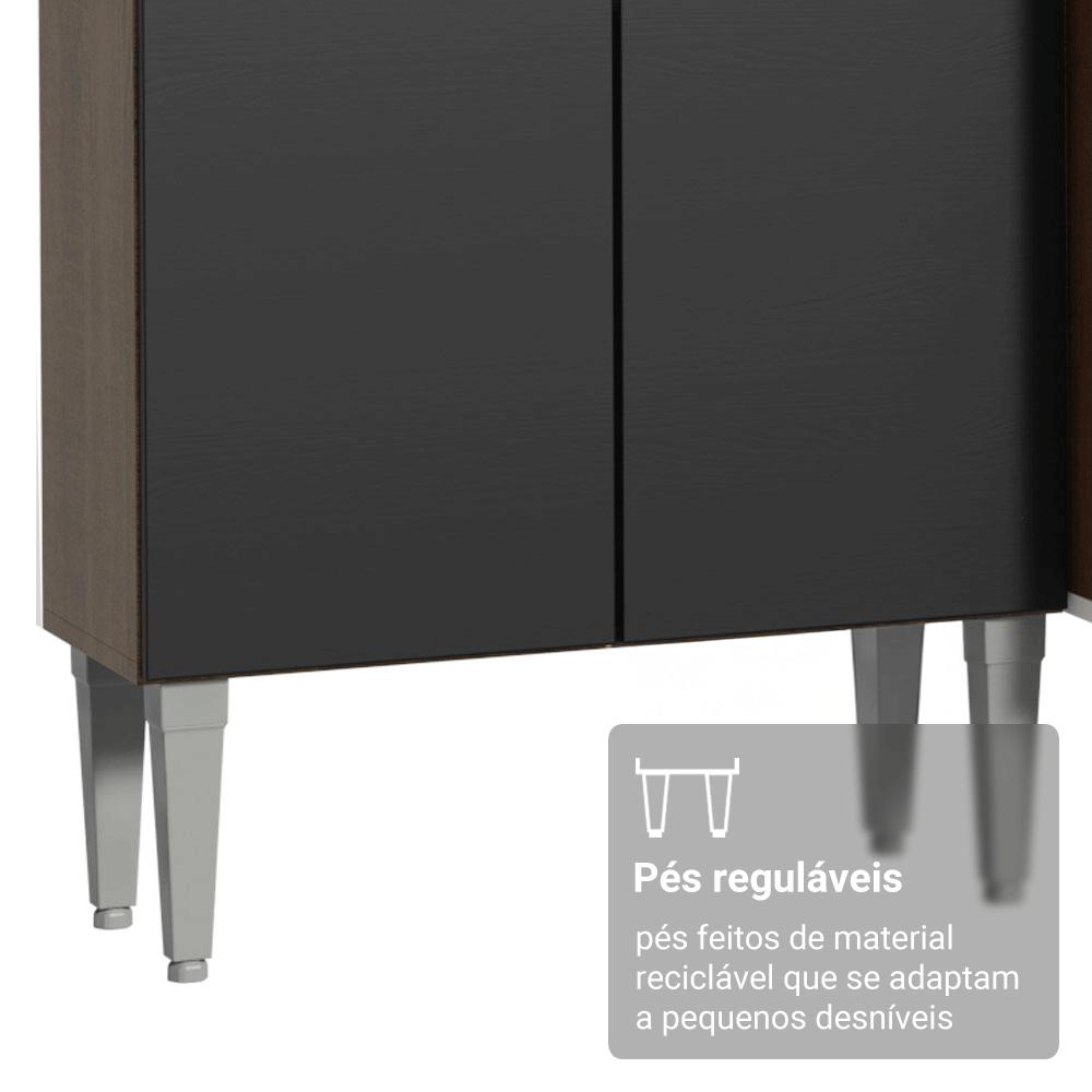 Kit Cozinha Balcão Gabinete 3 Portas 1 Gaveta e Armário Cozinha Despensa 5 Prateleiras Preto/Rustic