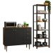 Kit Cozinha Balcão Gabinete 3 Portas 2 Gavetas e Armário Cozinha Despensa 5 Prateleiras Preto/Rustic
