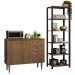 Kit Cozinha Balcão Gabinete 3 Portas 2 Gavetas e Armário Cozinha Despensa 5 Prateleiras Rustic/Preto