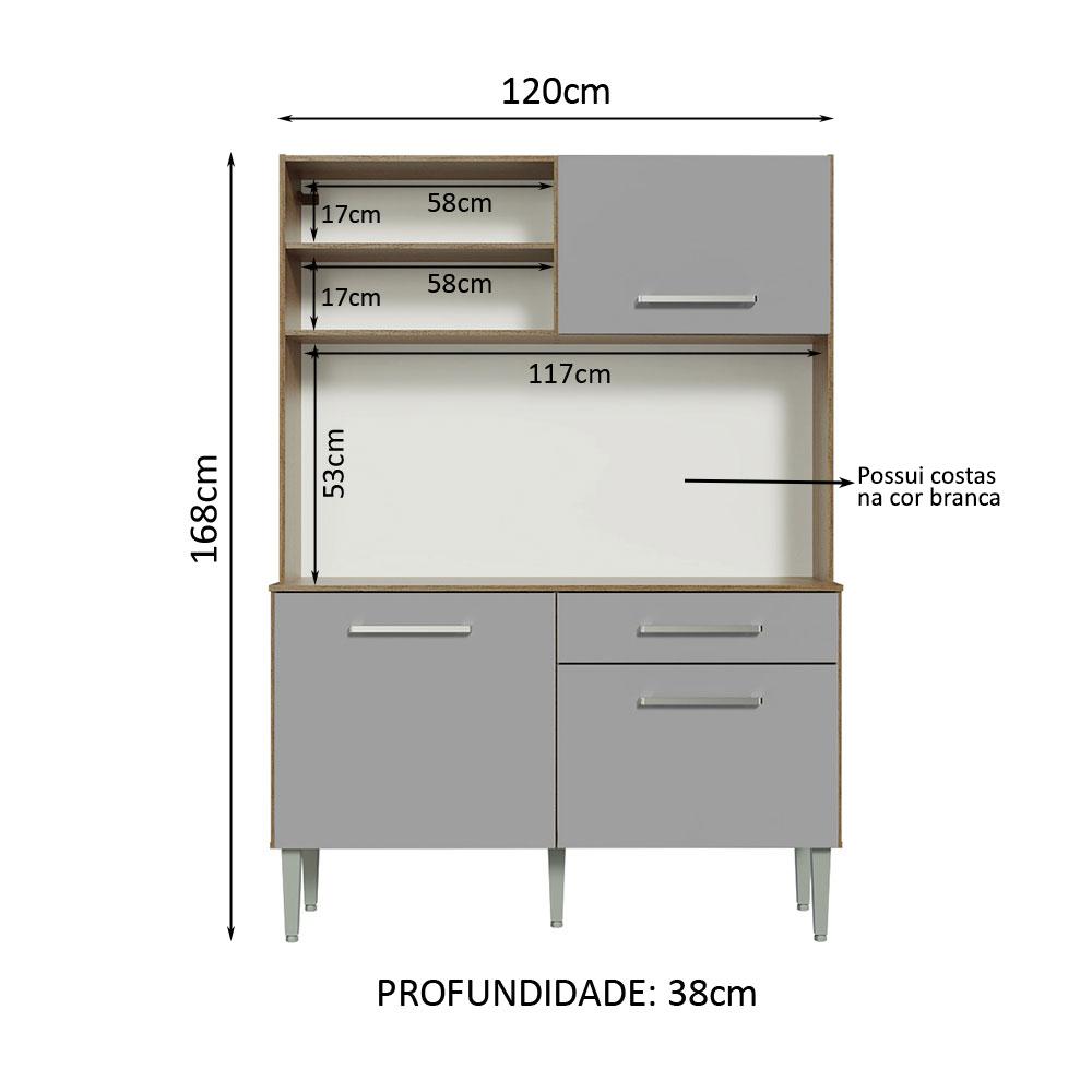 Kit Cozinha Compacta 120cm Rustic/Cinza Life Madesa