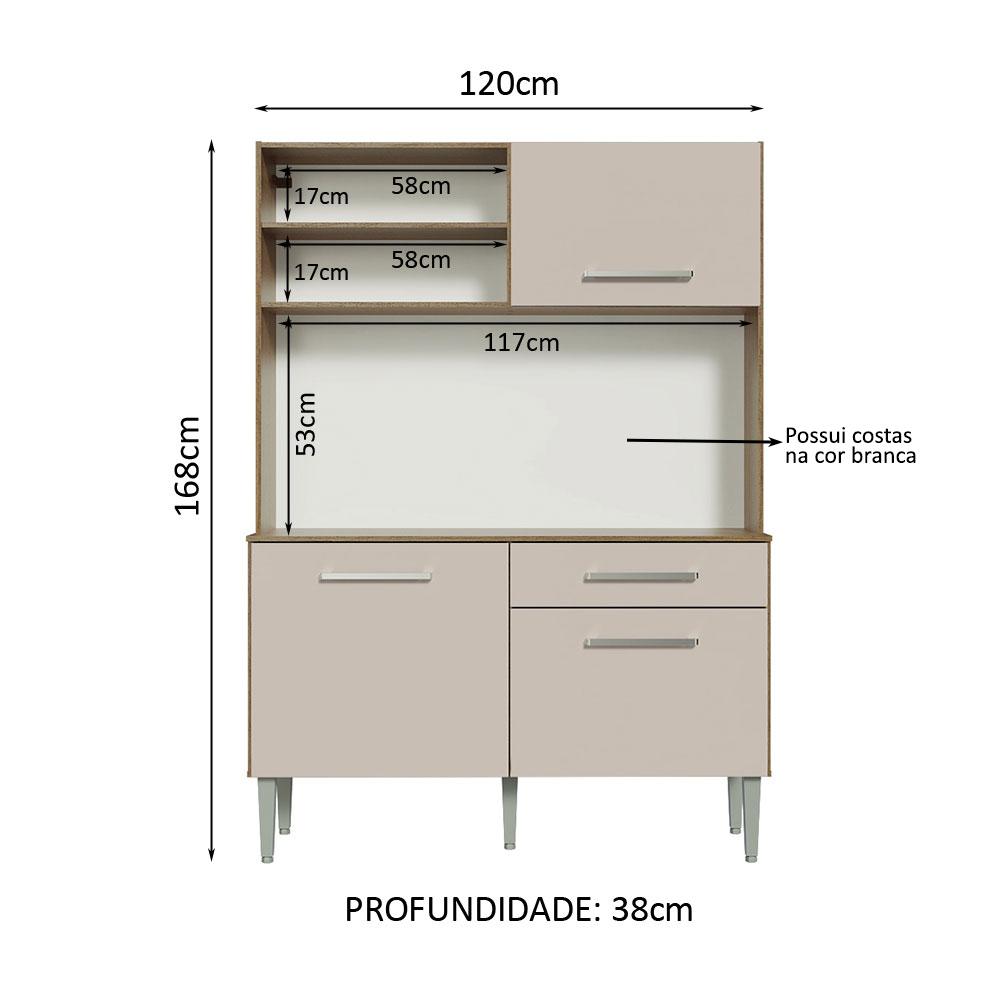 Kit Cozinha Compacta 120cm Rustic/Crema Life Madesa