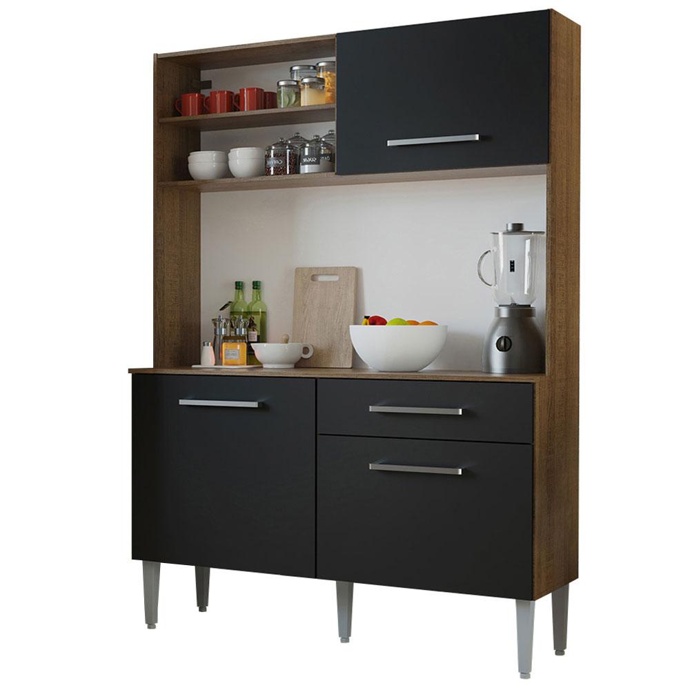 Kit Cozinha Compacta 120cm Rustic/Preto Life Madesa
