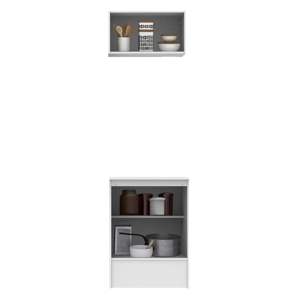 Kit Madesa Topazio 60 cm 2 Portas com Armário Aéreo e Balcão - Branco/Preto