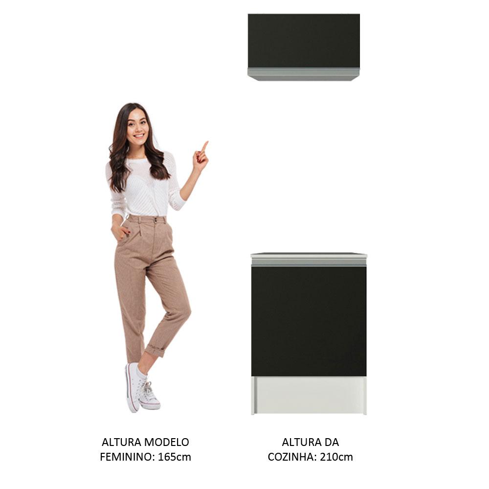 Kit Madesa Topazio 60 cm 2 Portas com Armário Aéreo e Balcão - Branco/Preto