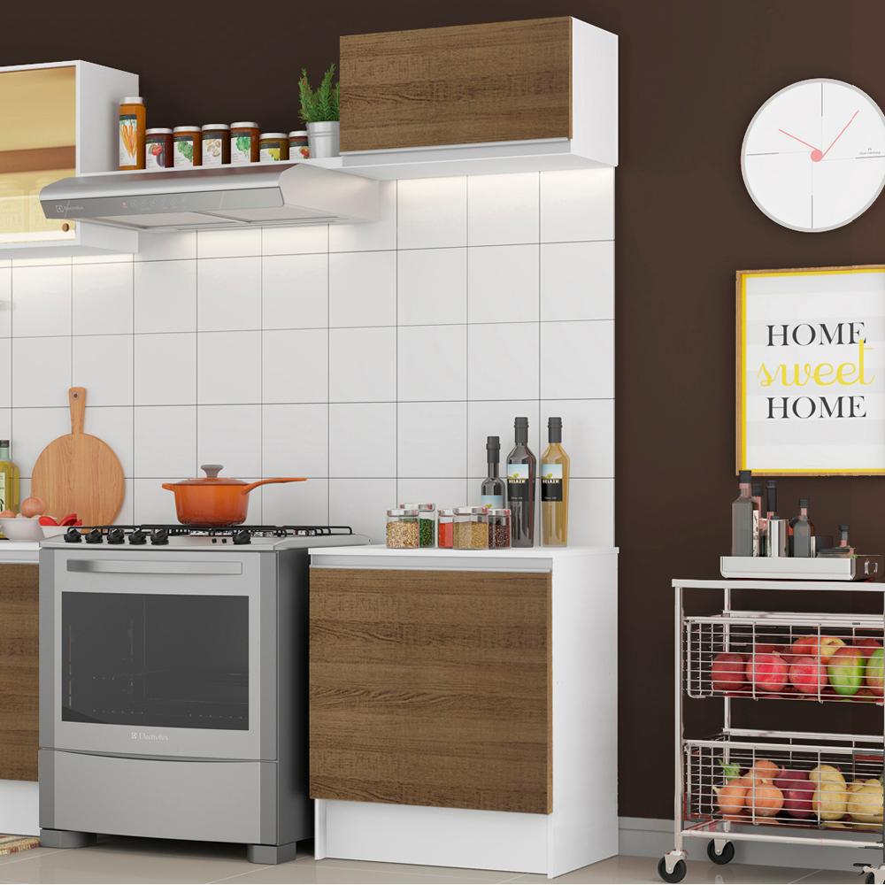 Kit Madesa Topazio 60 cm 2 Portas com Armário Aéreo e Balcão - Branco/Rustic