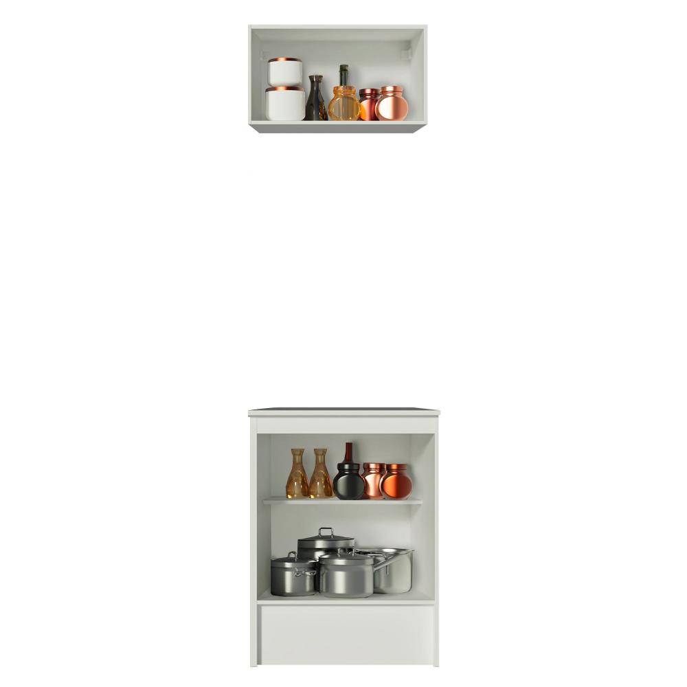 Kit Madesa Topazio 60 cm 2 Portas com Armário Aéreo e Balcão - Branco/Rustic