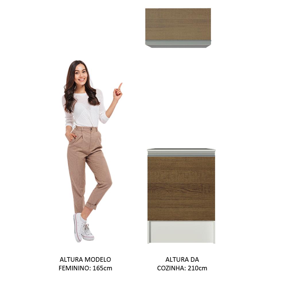 Kit Madesa Topazio 60 cm 2 Portas com Armário Aéreo e Balcão - Branco/Rustic