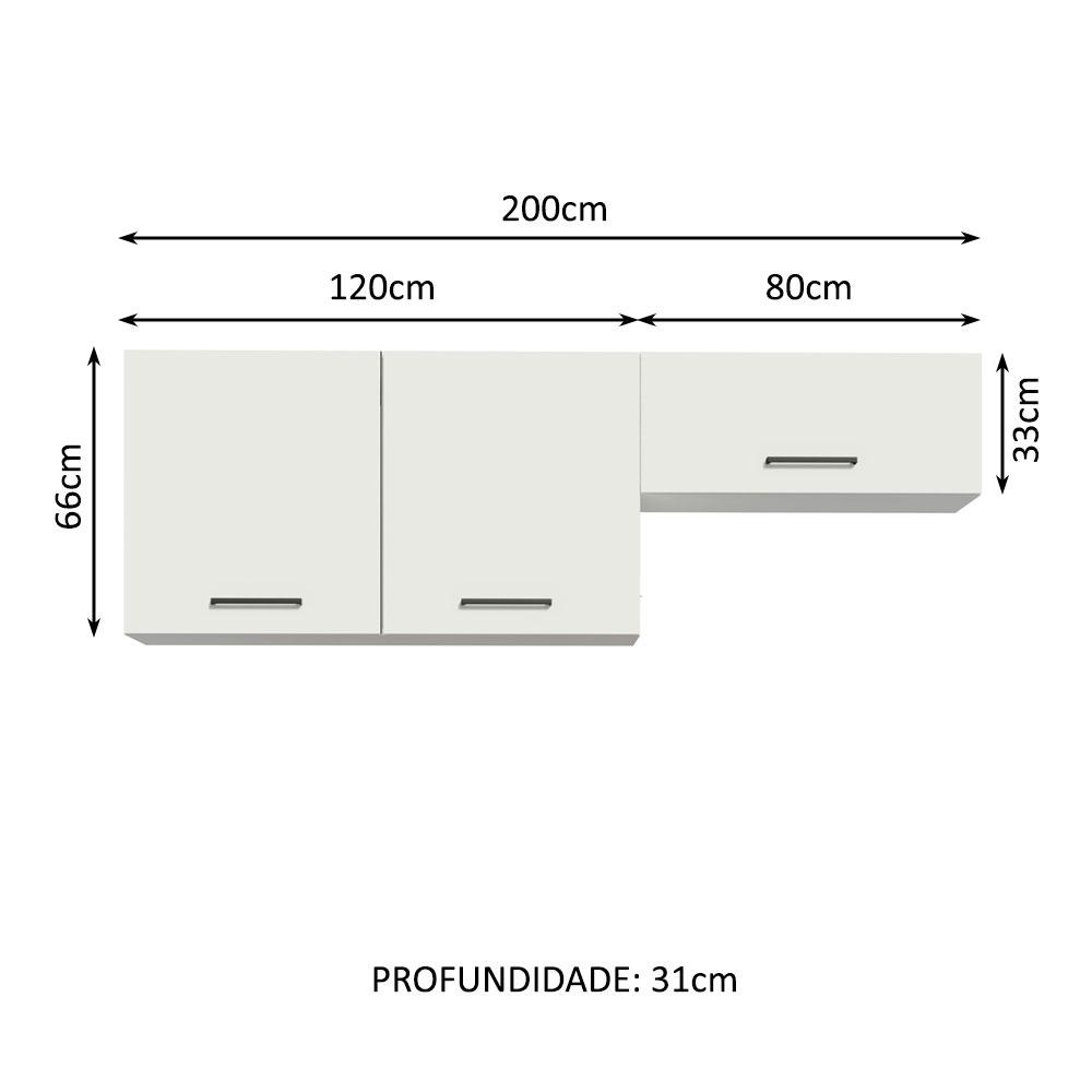Kit com 2 Armários Aéreos Multiuso 3 Portas Branco Agata Madesa