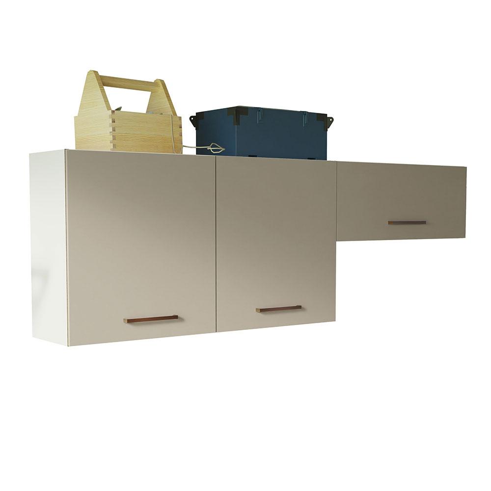 Kit com 2 Armários Aéreos Multiuso 3 Portas Branco/Crema Agata Madesa