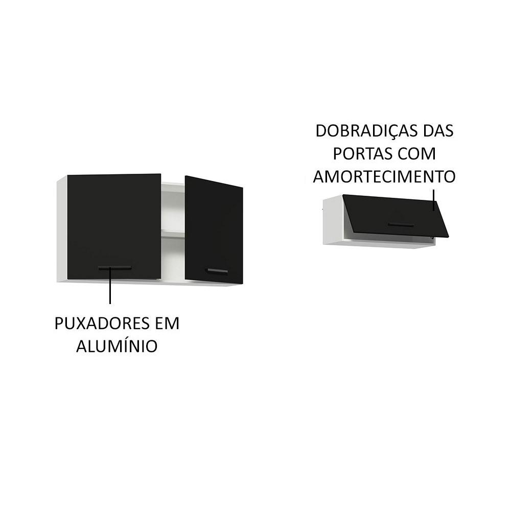 Kit com 2 Armários Aéreos Multiuso 3 Portas Branco/Preto Agata Madesa