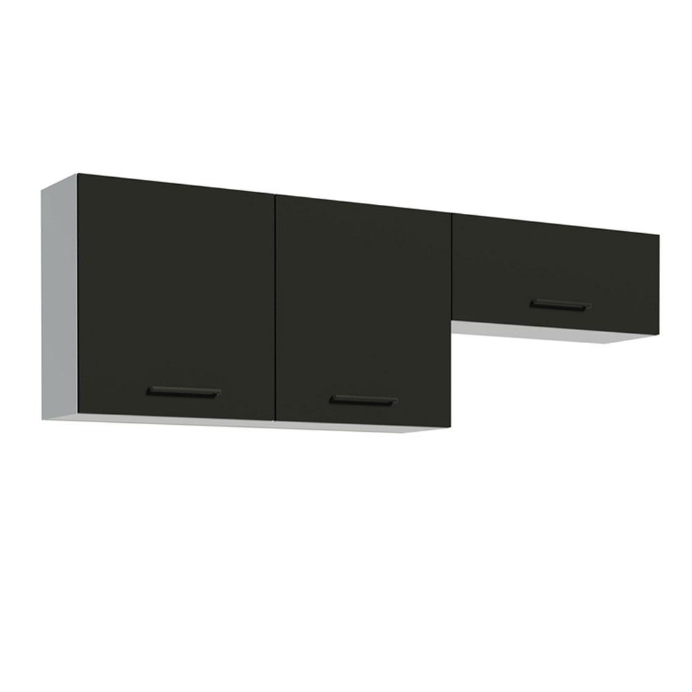 Kit com 2 Armários Aéreos Multiuso 3 Portas Branco/Preto Agata Madesa