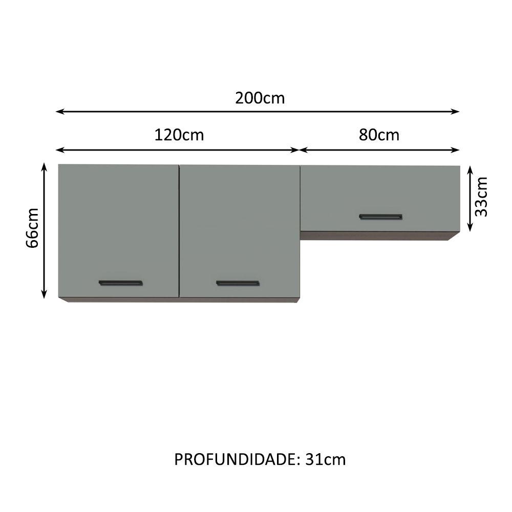 Kit com 2 Armários Aéreos Multiuso 3 Portas Rustic/Cinza Agata Madesa