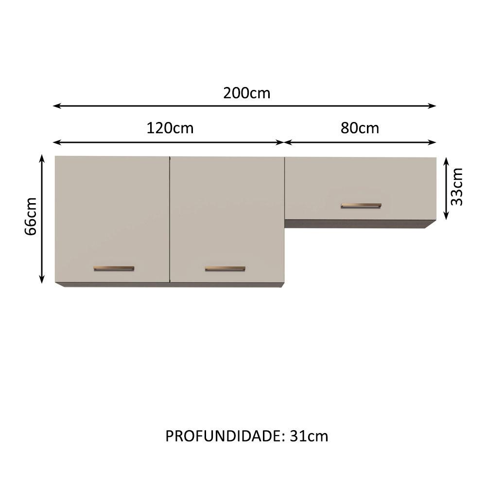 Kit com 2 Armários Aéreos Multiuso 3 Portas Rustic/Crema Agata Madesa