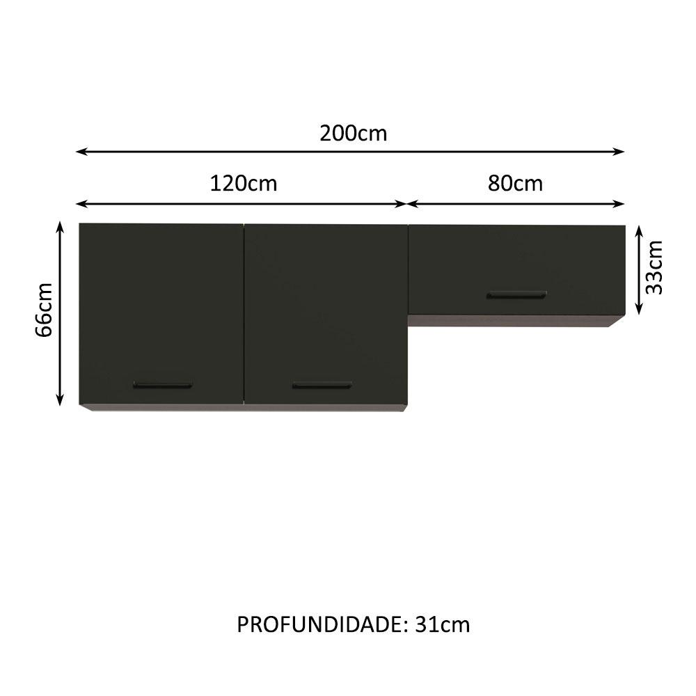 Kit com 2 Armários Aéreos Multiuso 3 Portas Rustic/Preto Agata Madesa