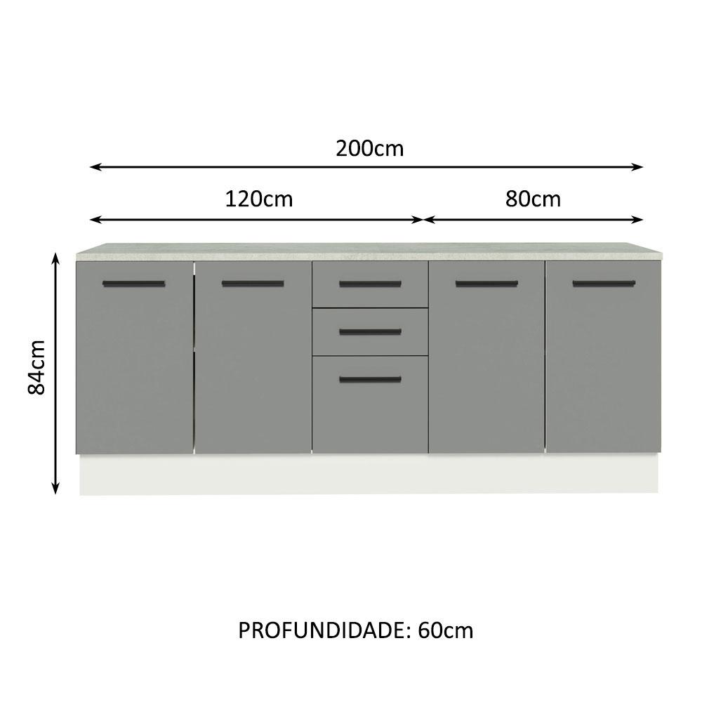 Kit com 2 Balcões Multiuso 4 Portas 3 Gavetas Branco/Cinza Agata Madesa