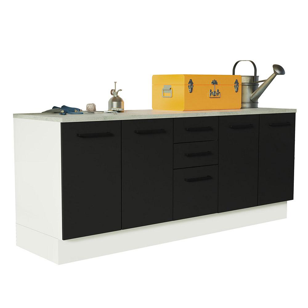 Kit com 2 Balcões Multiuso 4 Portas 3 Gavetas Branco/Preto Agata Madesa