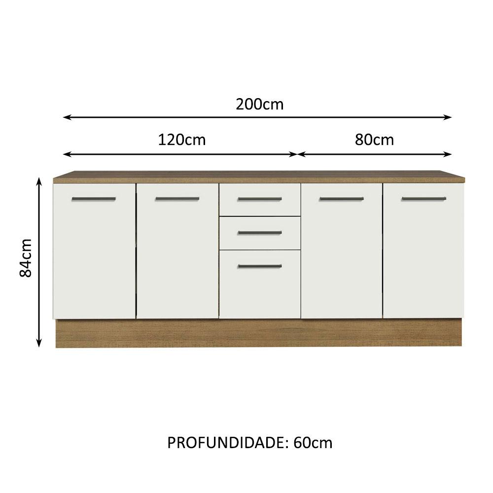 Kit com 2 Balcões Multiuso 4 Portas 3 Gavetas Rustic/Branco Agata Madesa