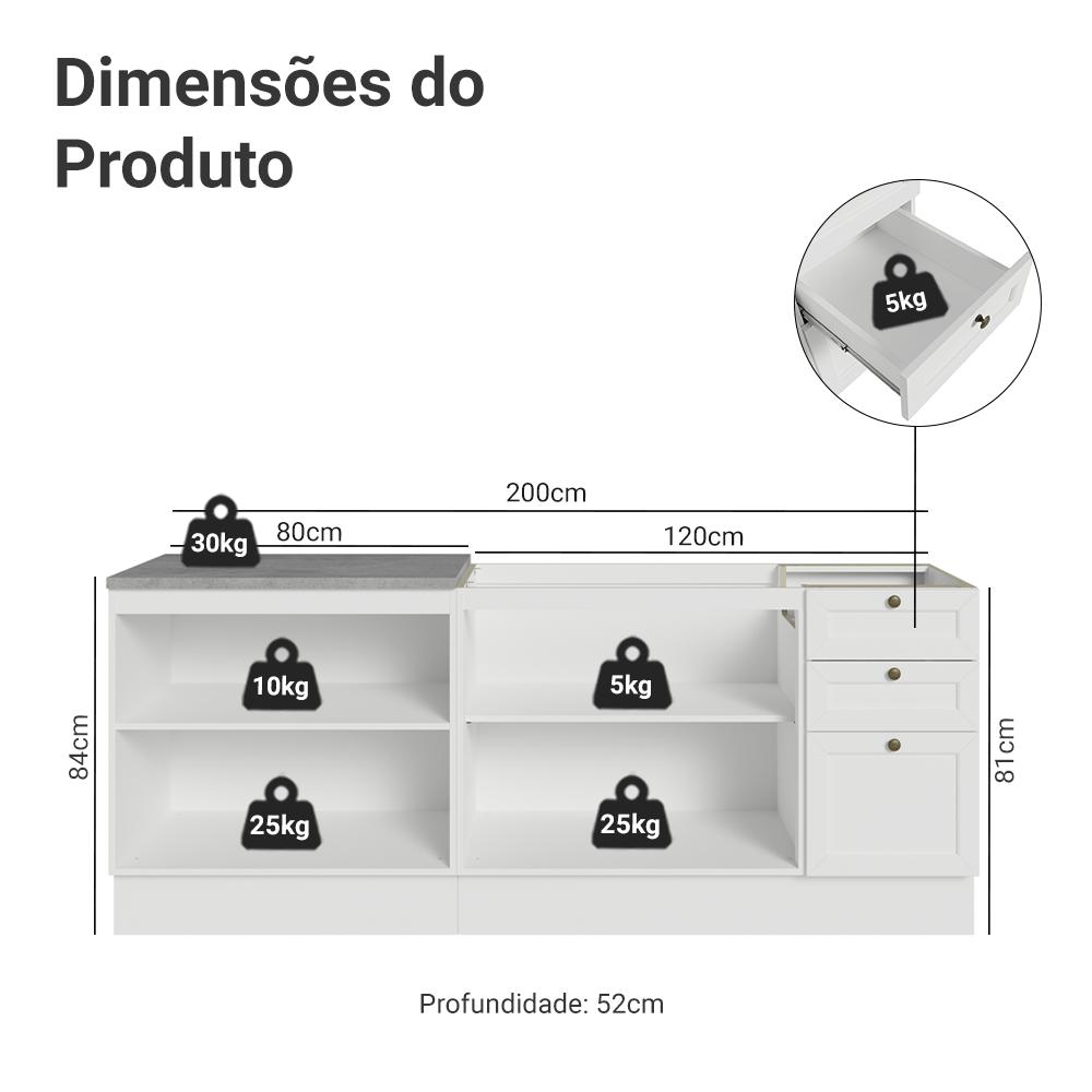 Kit com 2 Balcões de Cozinha 3 Gavetas 4 Portas (Sem Tampo e Pia) Branco Vik Madesa 01