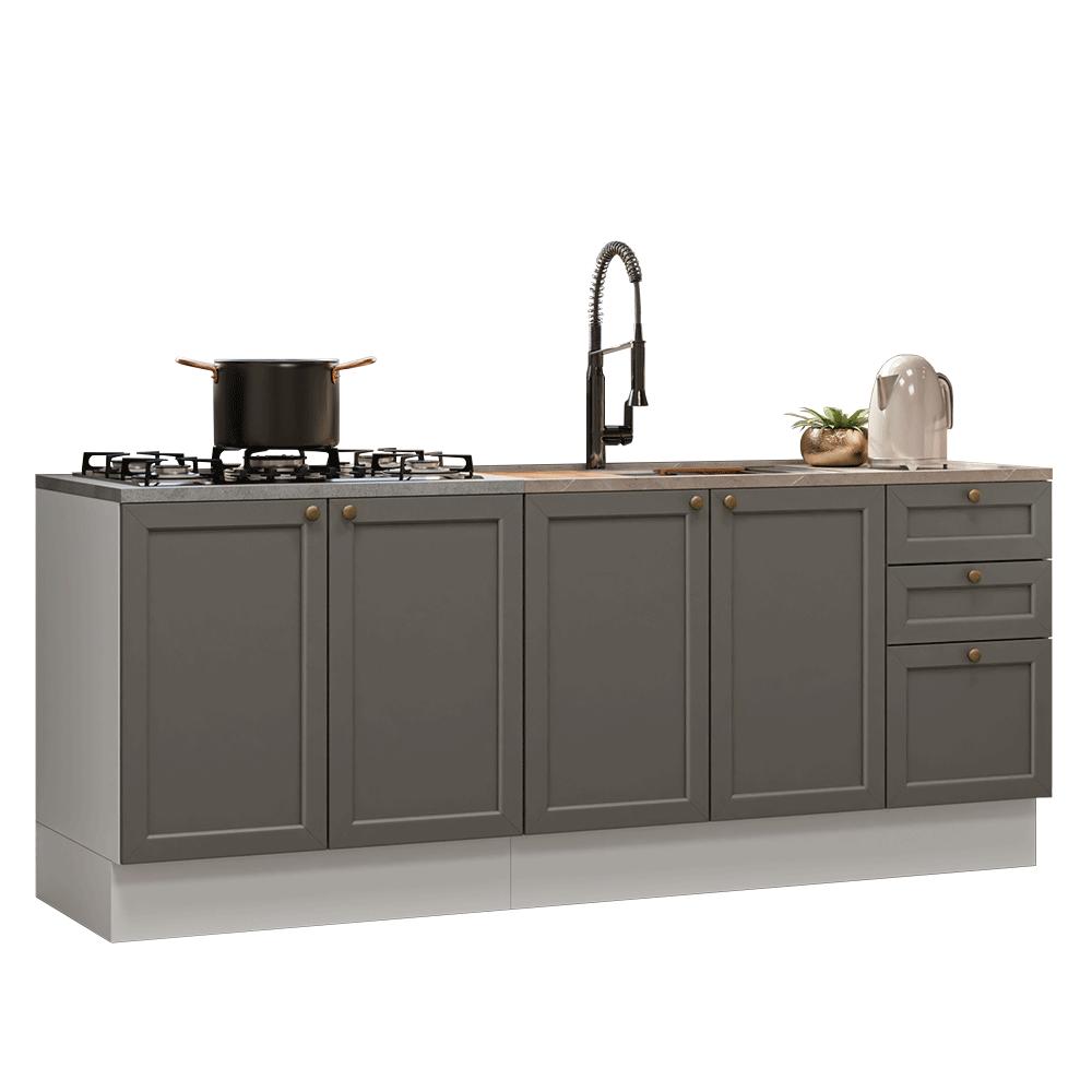 Kit com 2 Balcões de Cozinha 3 Gavetas 4 Portas (Sem Tampo e Pia) Branco/Cinza Vik Madesa 01