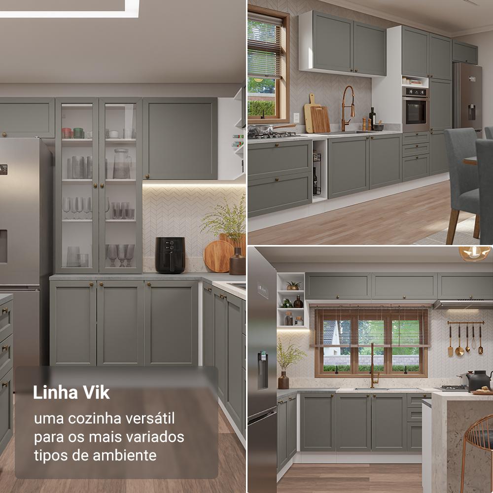 Kit com 2 Balcões de Cozinha 3 Gavetas 4 Portas (Sem Tampo e Pia) Branco/Cinza Vik Madesa 01