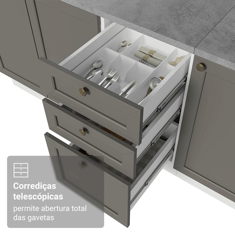 Kit com 2 Balcões de Cozinha 3 Gavetas 4 Portas (Sem Tampo e Pia) Branco/Cinza Vik Madesa 01
