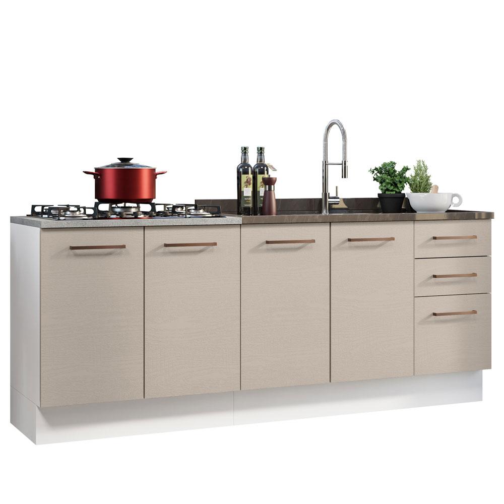 Kit com 2 Balcões de Cozinha 3 Gavetas 4 Portas (Sem Tampo e Pia) Branco/Crema Agata Madesa