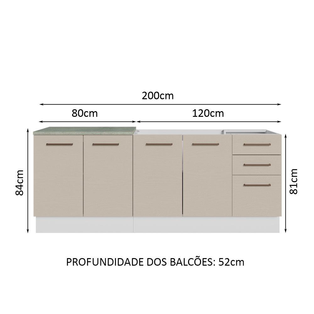 Kit com 2 Balcões de Cozinha 3 Gavetas 4 Portas (Sem Tampo e Pia) Branco/Crema Agata Madesa