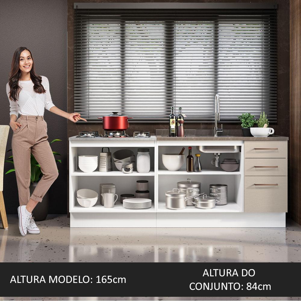 Kit com 2 Balcões de Cozinha 3 Gavetas 4 Portas (Sem Tampo e Pia) Branco/Crema Agata Madesa