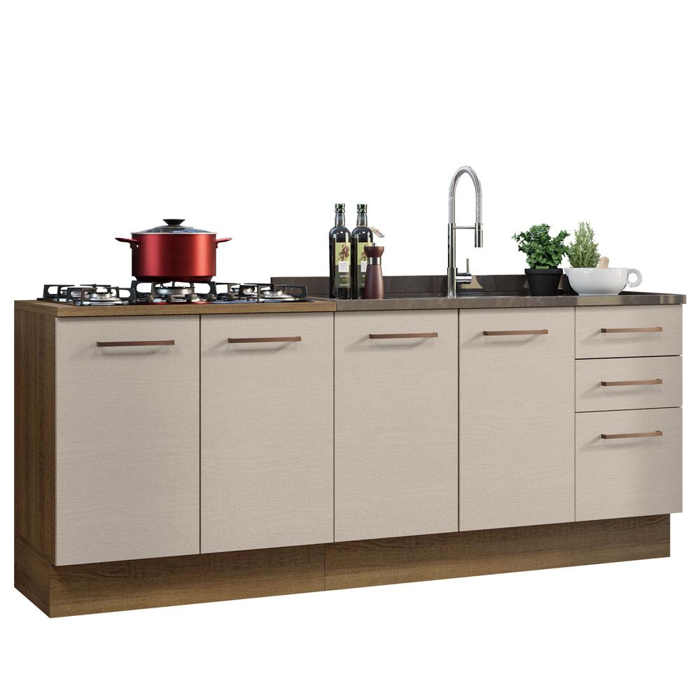 Kit com 2 Balcões de Cozinha 3 Gavetas 4 Portas (Sem Tampo e Pia) Rustic/Crema Agata Madesa
