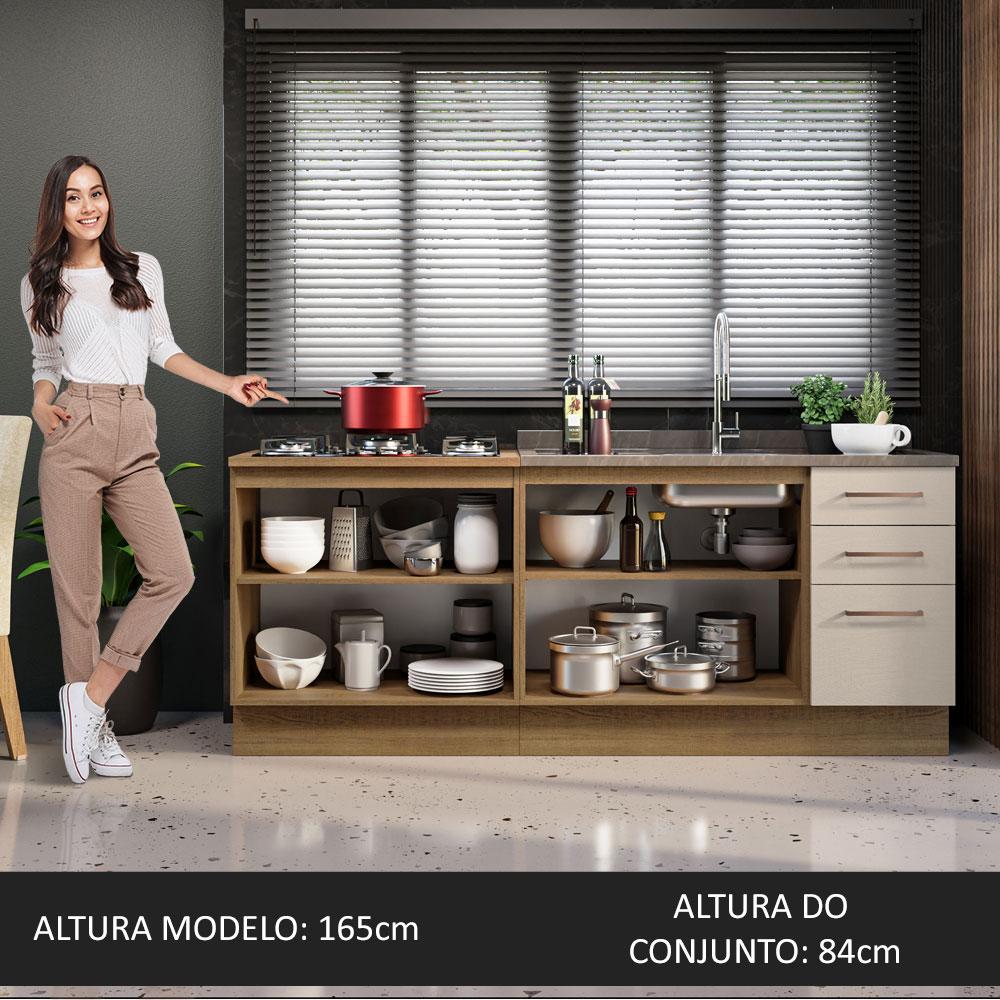 Kit com 2 Balcões de Cozinha 3 Gavetas 4 Portas (Sem Tampo e Pia) Rustic/Crema Agata Madesa